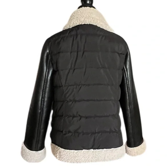 Michael Michael Kors Shearling Trim Faux leather sleeves Puffer Jacket. SZ.L - Picture 7 of 16